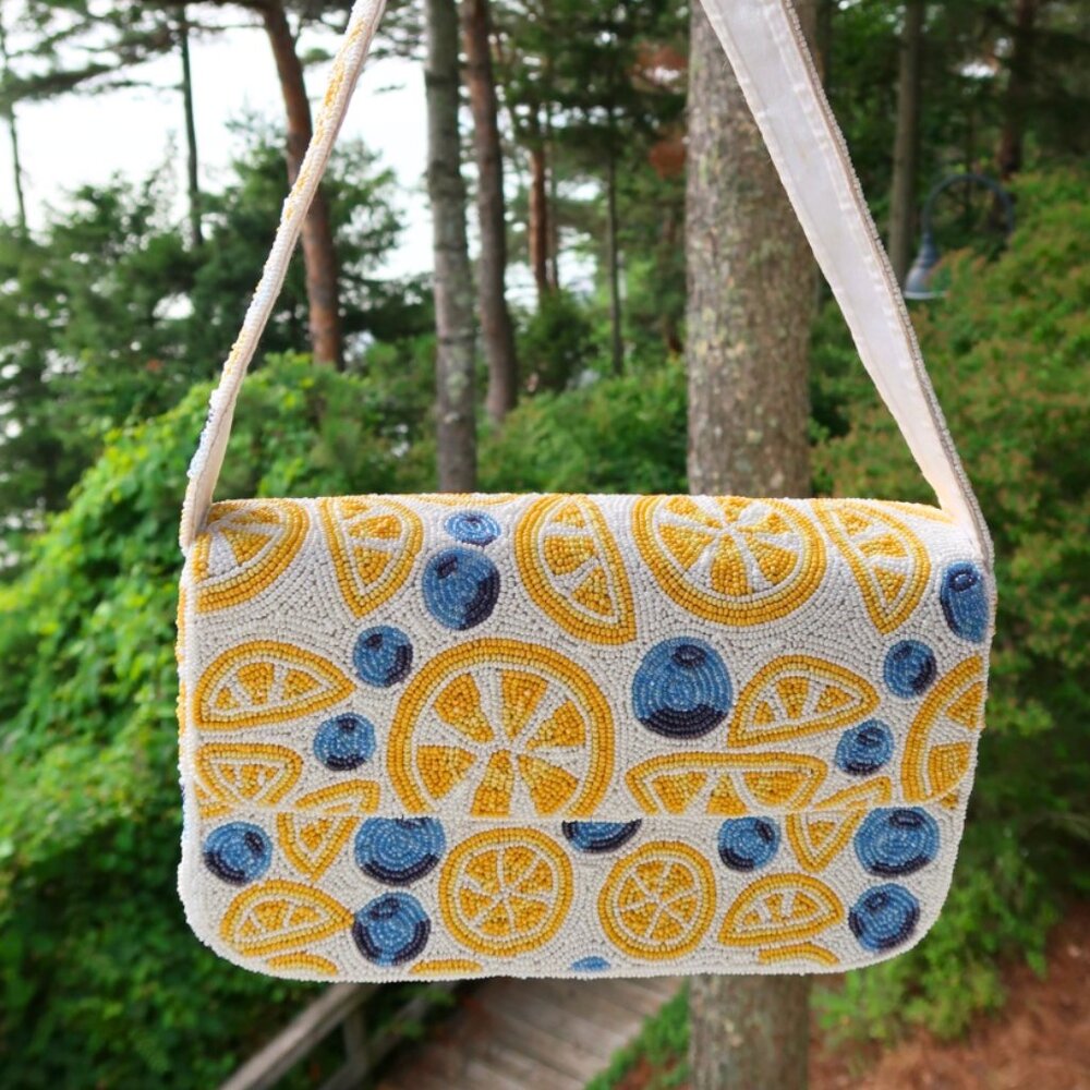 Beaded Shoulder Bag | Lemon Purse | Blueberry Purse | Amalfi Coast Bag - Picture 2 of 5